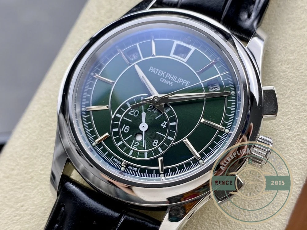 Replica Complications 5905R-001 Patek Philippe Annual Calendar Chronograph 42 mm, White Gold, Green Dial - Budget Luxury Replica Watch