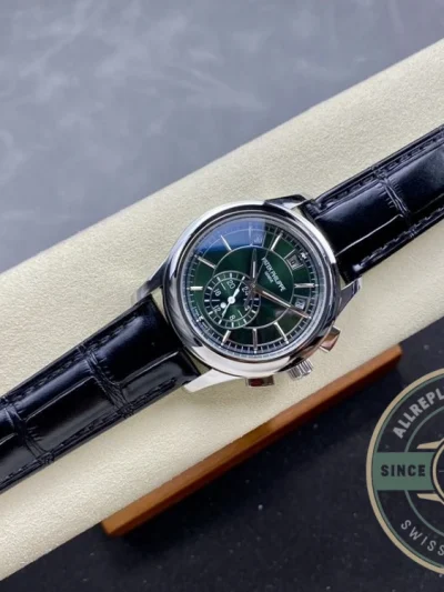 Replica Complications 5905R-001 Patek Philippe Annual Calendar Chronograph 42 mm, White Gold, Green Dial - Affordable Super Clone Watch