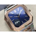 Horizontally embossed dial with applied batons on the two-tone Cubitus 5821/1AR-001 with blue dial