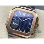 Rose gold-tone crown at 3 o'clock on the case flank of the two-tone Cubitus 5821/1AR-001 with blue dial