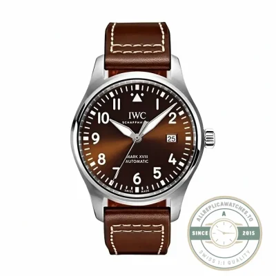 Sunray-brushed tobacco brown dial of the replica IWC Mark XVIII IW327003