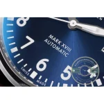 Warm brown calfskin set against the midnight blue Mark XVIII replica dial