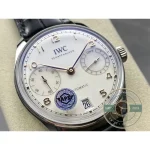 Polished steel reflects cleanly along the case flank of this Portugieser automatic