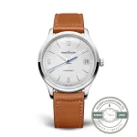 Master Control Date 1548420 head on, silver sunray dial under a flat polished steel bezel