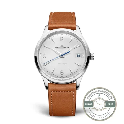 Master Control Date 1548420 head on, silver sunray dial under a flat polished steel bezel