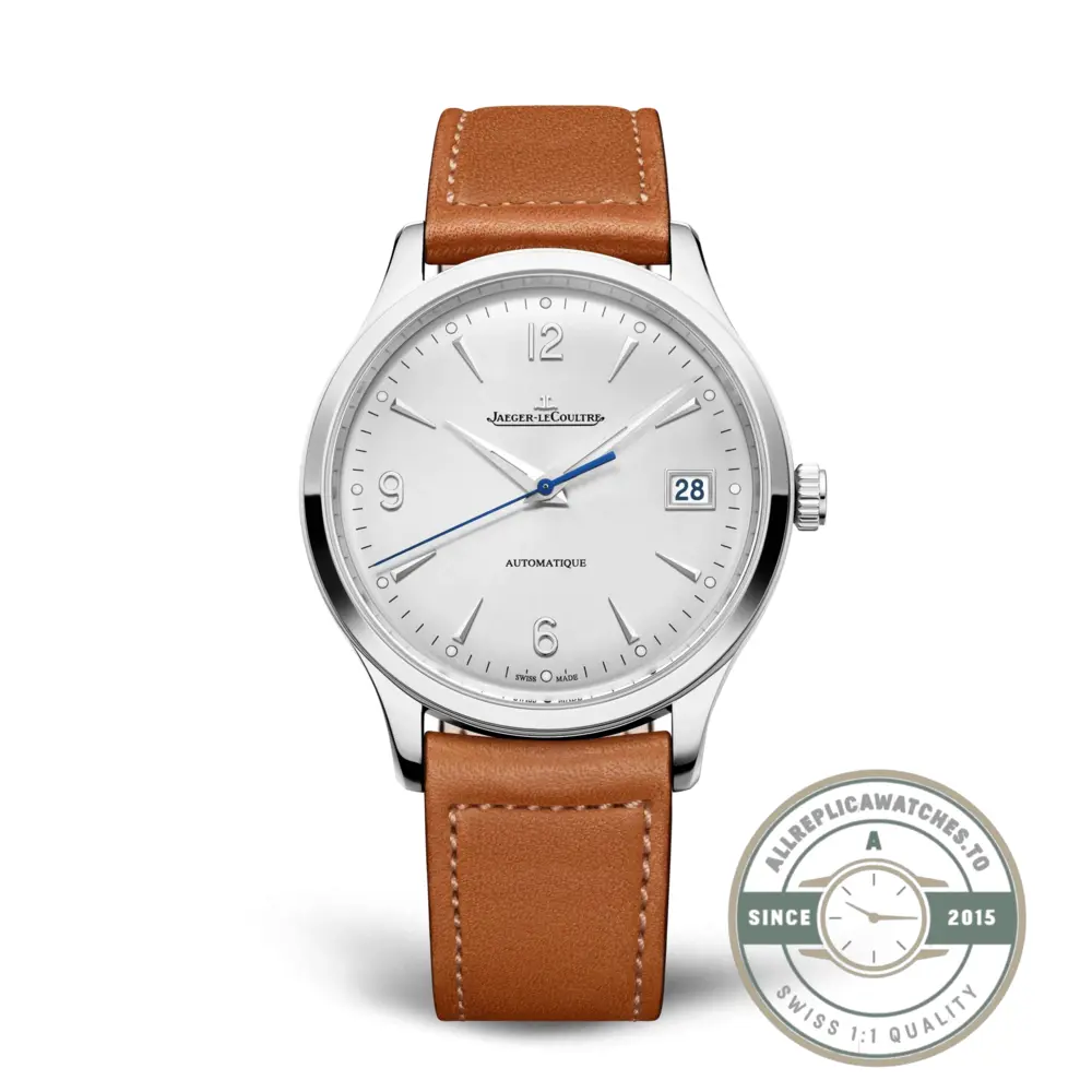 Master Control Date 1548420 head on, silver sunray dial under a flat polished steel bezel