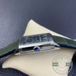 Green smooth leather strap on the JLC Reverso replica, matched to the sun-ray green of the dial