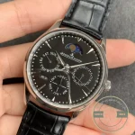 Wrist shot of the 39 mm black dial perpetual calendar clone under a shirt cuff