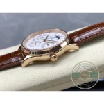Brown alligator strap with pin buckle fitted to the pink gold Master Ultra Thin