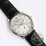 Leather strap and pin buckle on the silver dial JLC Master Ultra Thin Réserve de Marche replica