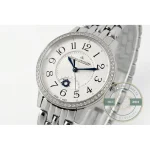 Mirrored three-quarter shot, bracelet links receding behind the diamond bezel