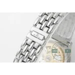 Folding clasp opened to show the JL monogram stamped into the polished steel
