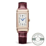 JLC Reverso Q3342520 replica seen front-on, rose gold tone case with a diamond-set bezel