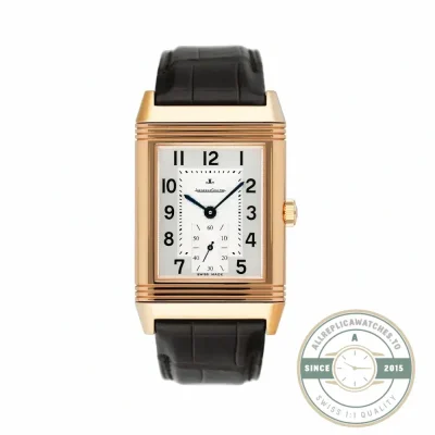 JLC Reverso Duoface Q3842520 replica front view, silvered dial with black Arabic numerals