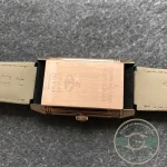 Side profile of the rose gold Reverso Duoface replica showing case thickness and crown