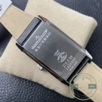 Side profile of the replica Reverso Tribute Duoface, 10.34 mm steel case on dark blue alligator