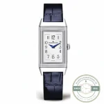 Replica Jaeger-LeCoultre Reverso white dial 40mm x 20mm, front view of the polished steel case