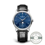 Master Ultra Thin Moon 39 ref 1368480 shot head-on, full blue sunray dial under sapphire