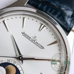 Master Ultra Thin Moon 39 clone worn on the wrist, silver dial beside a shirt cuff