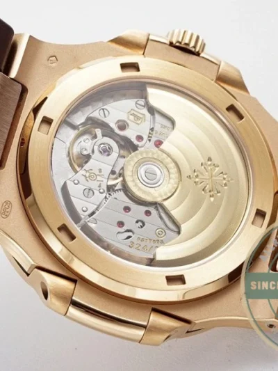 Replica Nautilus 5711-001 Patek Philippe 40 mm, Rose Gold, White Dial, Brown Rubber - Budget Luxury Replica Watch