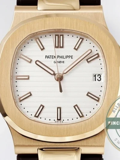 Replica Nautilus 5711-001 Patek Philippe 40 mm, Rose Gold, White Dial, Brown Rubber - Premium Super Clone Watch