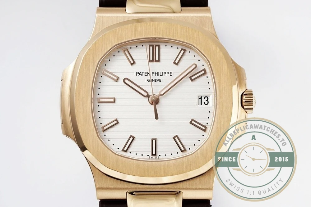 Replica Nautilus 5711-001 Patek Philippe 40 mm, Rose Gold, White Dial, Brown Rubber - Premium Super Clone Watch