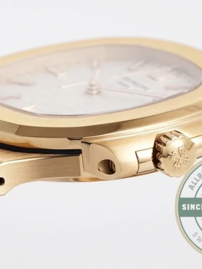 Replica Nautilus 5711-001 Patek Philippe 40 mm, Rose Gold, White Dial, Brown Rubber - Budget Luxury Replica Watch