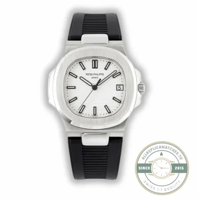 Replica Nautilus 5711-001 Patek Philippe 40 mm, White Dial, Black Rubber - Budget Luxury Replica Watch