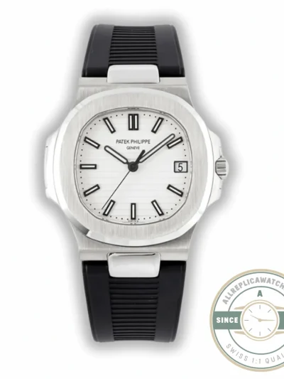 Replica Nautilus 5711-001 Patek Philippe 40 mm, White Dial, Black Rubber - Budget Luxury Replica Watch