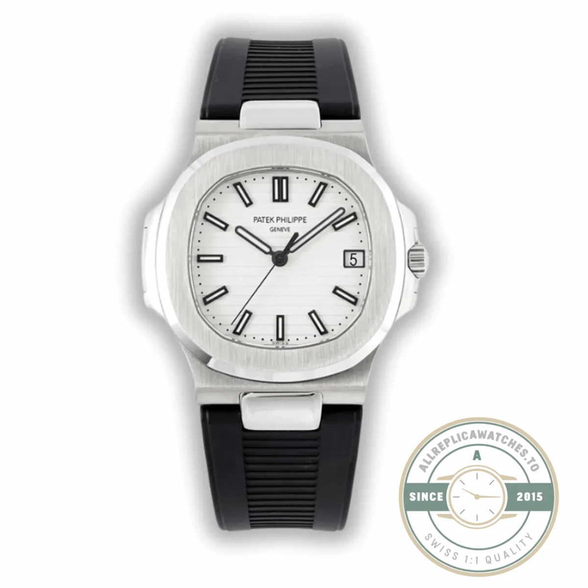 Replica Nautilus 5711-001 Patek Philippe 40 mm, White Dial, Black Rubber - Budget Luxury Replica Watch