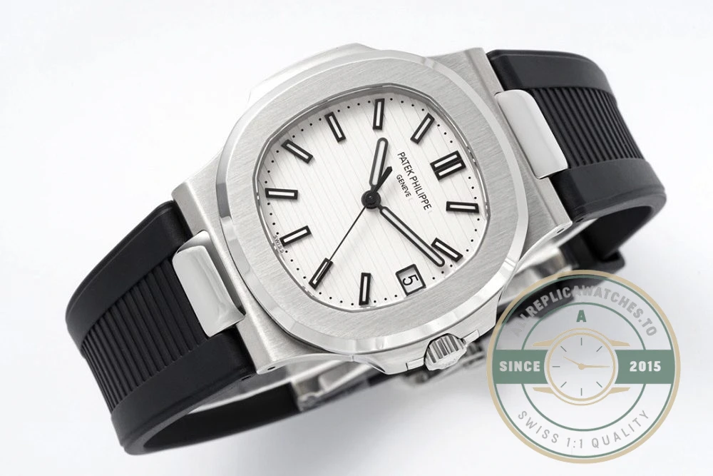 Replica Nautilus 5711-001 Patek Philippe 40 mm, White Dial, Black Rubber - High-Grade Replica Watch