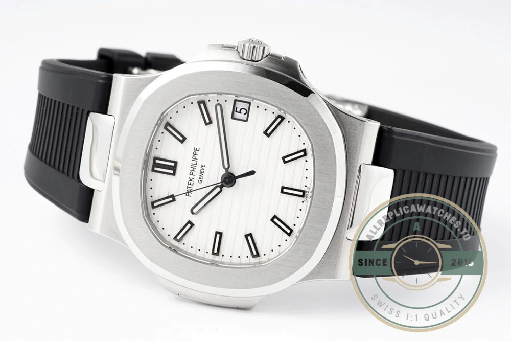 Replica Nautilus 5711-001 Patek Philippe 40 mm, White Dial, Black Rubber - Luxury Replica Watch