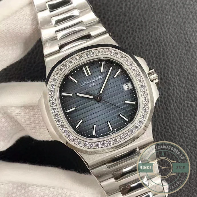 Replica Nautilus 5711-1300A-001 Patek Philippe 40 mm, Blue Dial Baguette Bezel - Affordable Luxury Replica Timepiece