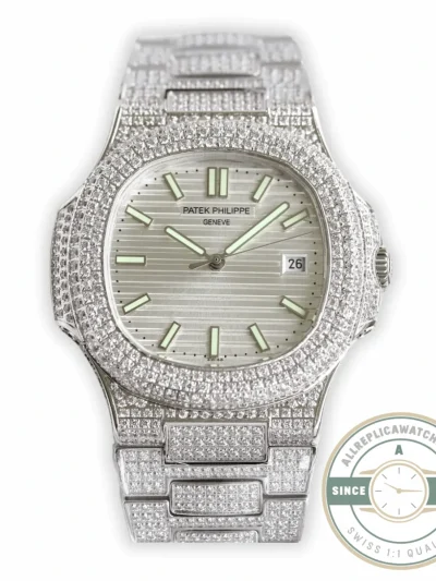 Replica Nautilus 5711-1300A-001 Patek Philippe 40 mm, White Dial, Iced Out - 1:1 Swiss Replica Watch