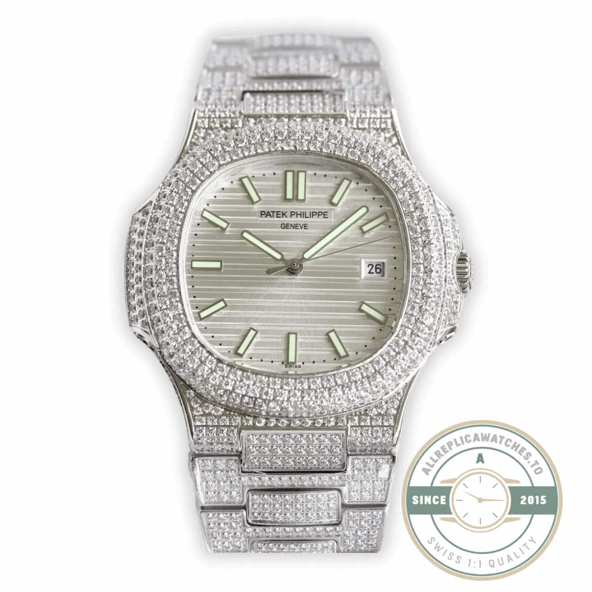 Replica Nautilus 5711-1300A-001 Patek Philippe 40 mm, White Dial, Iced Out - 1:1 Swiss Replica Watch