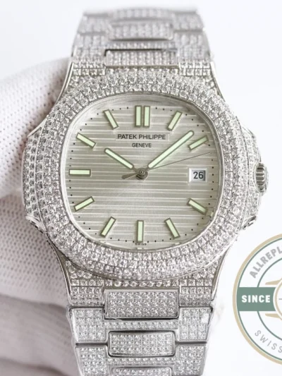 Replica Nautilus 5711-1300A-001 Patek Philippe 40 mm, White Dial, Iced Out - Premium Super Clone Watch