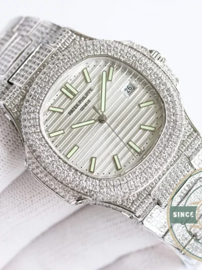 Replica Nautilus 5711-1300A-001 Patek Philippe 40 mm, White Dial, Iced Out - Affordable Luxury Replica Timepiece