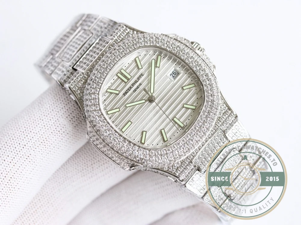 Replica Nautilus 5711-1300A-001 Patek Philippe 40 mm, White Dial, Iced Out - Affordable Luxury Replica Timepiece