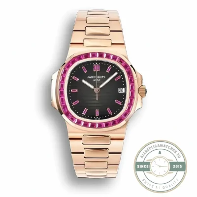 Replica Nautilus 5711/1A-018 Patek Philippe 40 mm, Rose Gold Black Dial Iced out - Affordable Super Clone Watch