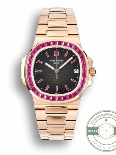 Replica Nautilus 5711/1A-018 Patek Philippe 40 mm, Rose Gold Black Dial Iced out - Affordable Super Clone Watch