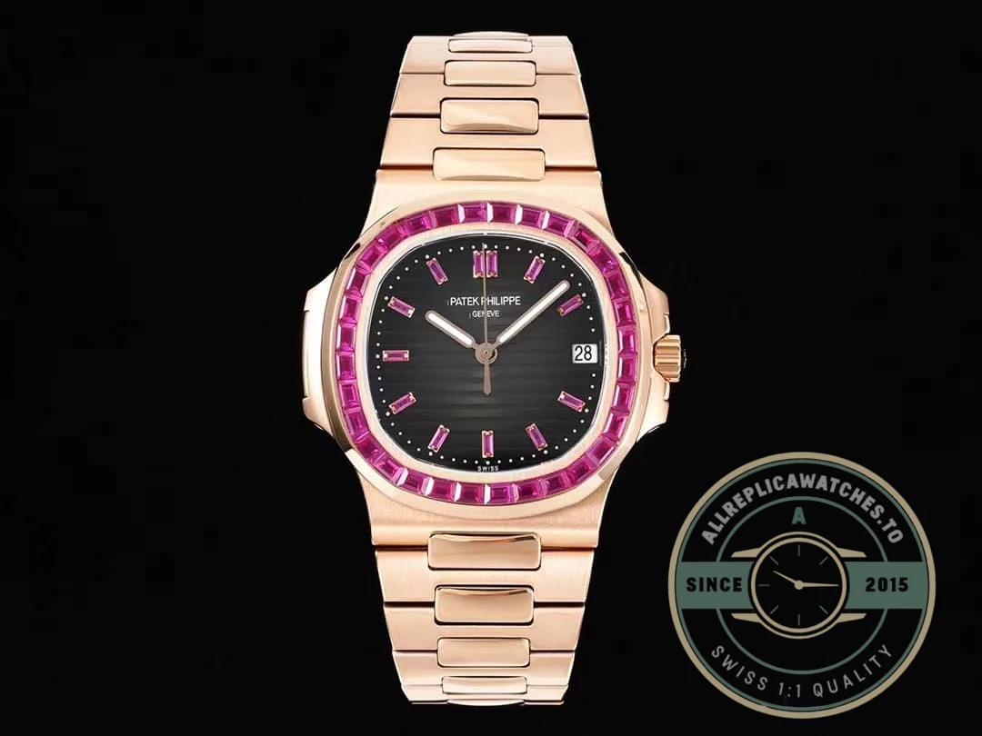 Replica Nautilus 5711/1A-018 Patek Philippe 40 mm, Rose Gold Black Dial Iced out - Budget Luxury Replica Watch