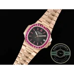 Replica Nautilus 5711/1A-018 Patek Philippe 40 mm, Rose Gold Black Dial Iced out - Swiss Movement Replica Watch
