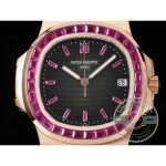 Replica Nautilus 5711/1A-018 Patek Philippe 40 mm, Rose Gold Black Dial Iced out - Premium Super Clone Watch
