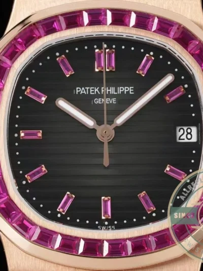 Replica Nautilus 5711/1A-018 Patek Philippe 40 mm, Rose Gold Black Dial Iced out - Premium Super Clone Watch