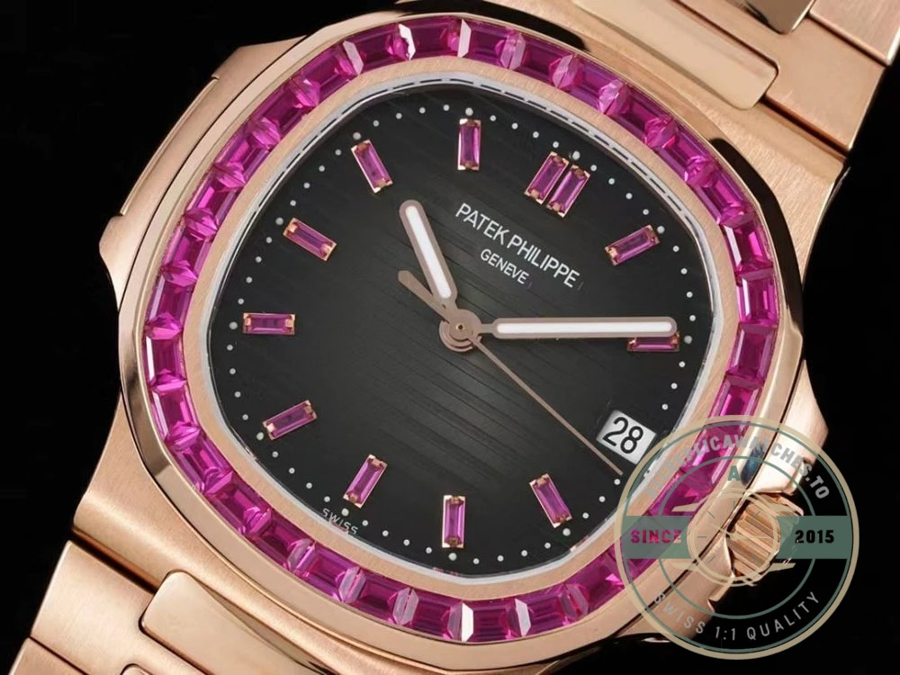 Replica Nautilus 5711/1A-018 Patek Philippe 40 mm, Rose Gold Black Dial Iced out - Luxury Replica Watch