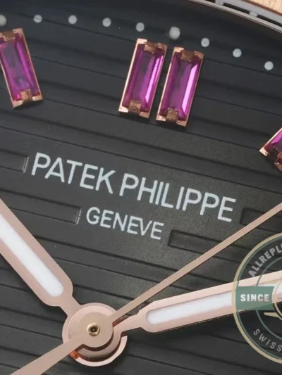 Replica Nautilus 5711/1A-018 Patek Philippe 40 mm, Rose Gold Black Dial Iced out - 1:1 Swiss Replica Watch