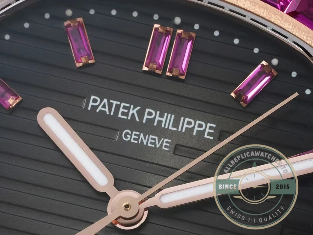 Replica Nautilus 5711/1A-018 Patek Philippe 40 mm, Rose Gold Black Dial Iced out - 1:1 Swiss Replica Watch