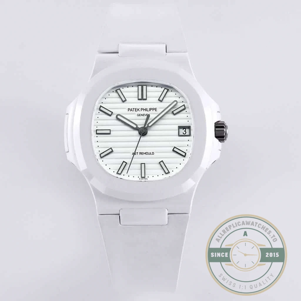 Replica Nautilus 5711/1A-018 Patek Philippe 40 mm, Rubber Strap White Dial - Budget Luxury Replica Watch