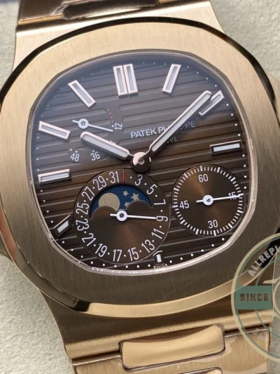 Replica Nautilus 5712/1R-001 Patek Philippe Moon phases 40 mm, Rose gold, Brown Dial - Luxury Replica Watch