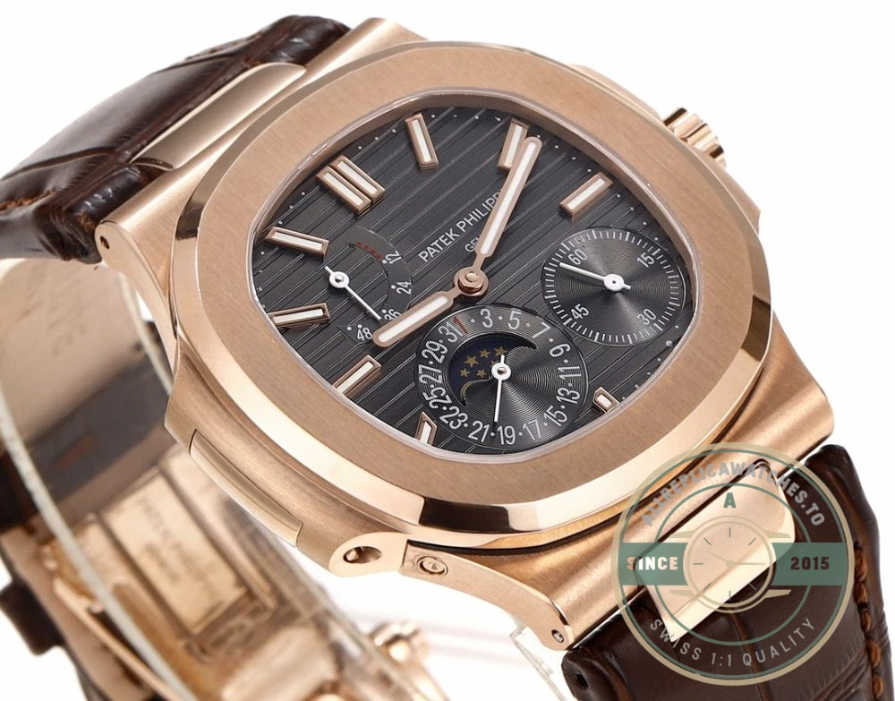 Replica Nautilus 5712R-001 Patek Philippe Moon phases. 40 mm, Rose gold, Black Dial - Best Quality Replica Watch